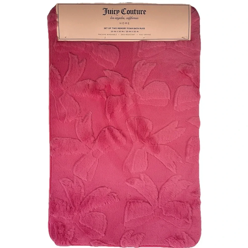 Juicy Couture Pink Bow Memory Foam Bath Rug Set 2 Pc Plush Soft 20x30